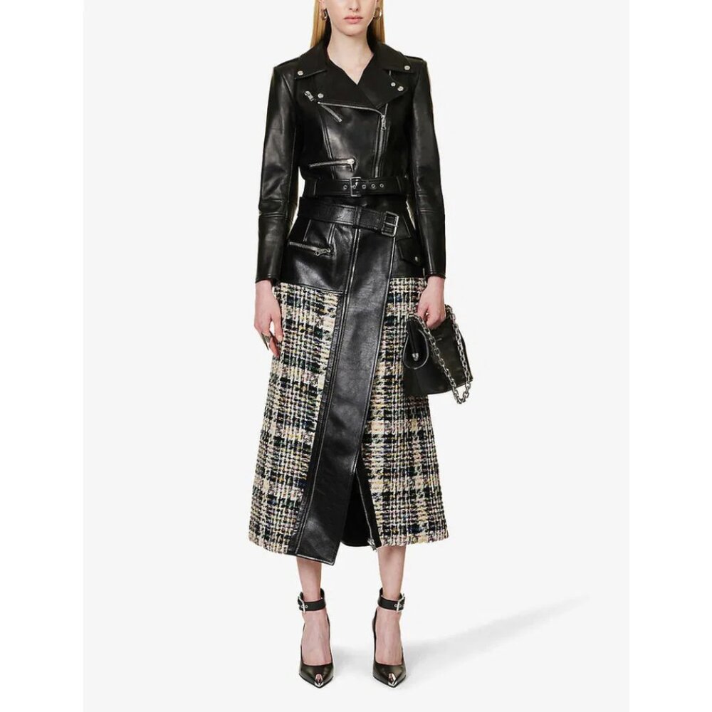 NWT Alexander McQueen Tweed and Leather Midi Skirt - Picture 2 of 15